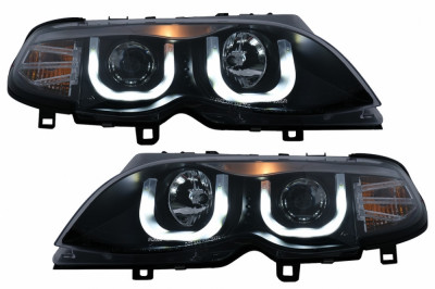 Faruri 3D U LED Angel Eyes compatibil cu BMW Seria 3 E46 Facelift (09.2001-03.2005) Limousine Touring Negru HLBME46FL3DB foto