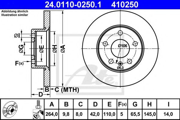 Disc frana OPEL ASTRA G Cabriolet (F67) (2001 - 2005) ATE 24.0110-0250.1