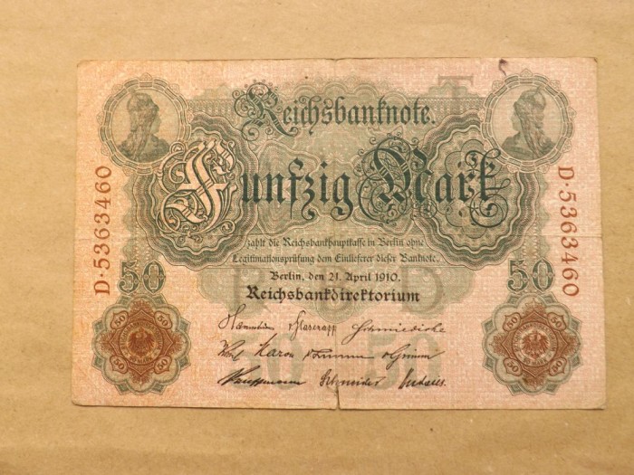 Germania 50 Mark 21.04.1910 - Underprint letter T, Serie D 5363460