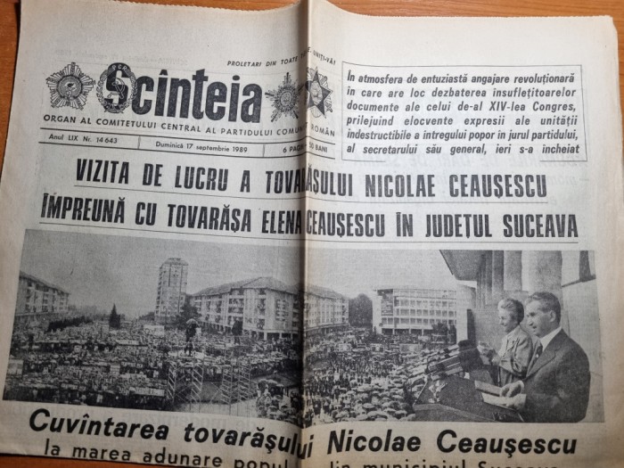 scanteia 17 septembrie 1989-ceausescu vizita la suceava,mare adunare populara