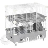 PawHut Cușcă Hamster 2Niveluri Bazin Nisip 44,5x28x44cm Gri | Aosom Romania