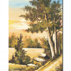 Tablou pictat manual living, dormitor, Peisaj din natura, 60x40cm ulei pe panza