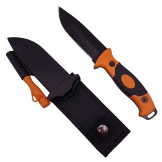 Cutit de vanatoare DEPOX&reg;, Survival King, 21.5 cm, otel inoxidabil, portocaliu, husa inclusa