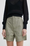 G-Star pantaloni scurți din bumbac culoarea verde, uni, high waist