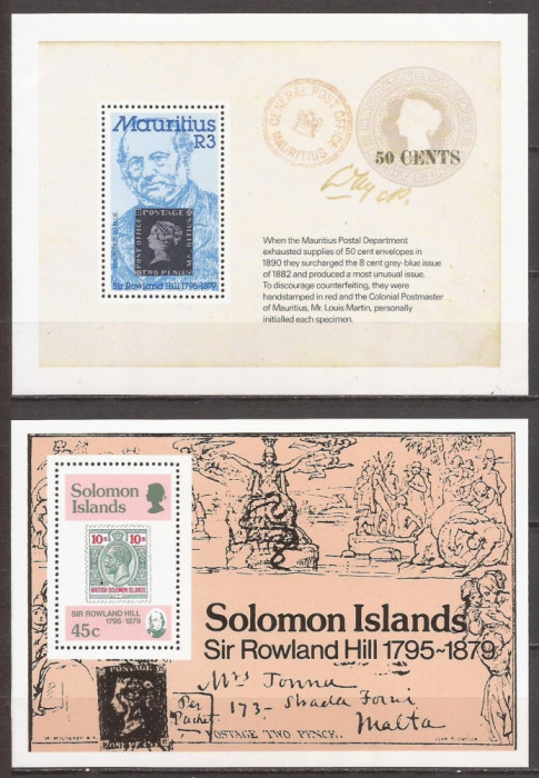 MAURITIUS,SOLOMON ISLANDS PERSONALITATI ROWLAND HILL ( 2 colite dt. ) MNH