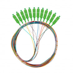 Set 12 adaptoare retea fibra optica coada Pigtail cu conector SC APC, Lanberg 43344, 2m lungime, Semi Tight SM G657A1, multicolor