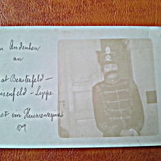 Fotografie tip Carte Postala,militar in uniforma de Husar, inceput secol XX, necirculata