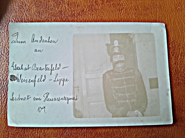 Fotografie tip Carte Postala,militar in uniforma de Husar, inceput secol XX, necirculata