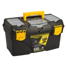 Trusa depozitare scule si unelte cu maner si 5 compartimente in capac, Bricotech, Negru, Plastic, 26 l, 43x25x25cm
