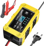 Incarcator Inteligent Baterie Auto/Moto Techstar 12V 6A BC-1206, LCD, Repair, AGM/GEL/WET/EFB/LiFePO4 Galben