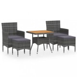 Set mobilier gradina, 5 piese, gri, poliratan si lemn acacia