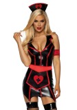 Costum Rochie Asistenta Medicala Vinil, Leg Avenue, Negru-Rosu