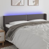 VidaXL Tăblie de pat cu LED, gri, 183x16x78/88 cm, piele ecologică