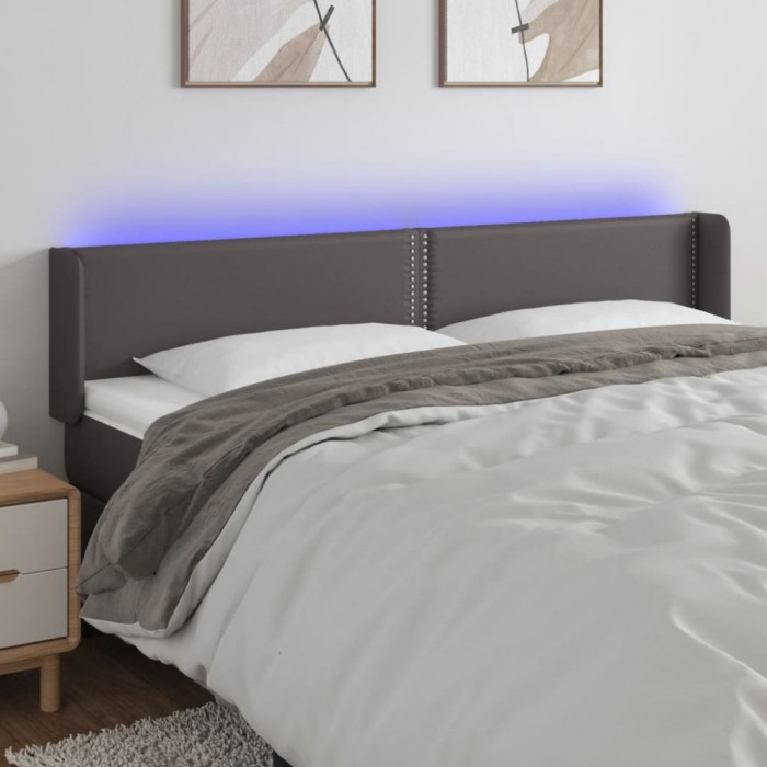 vidaXL Tăblie de pat cu LED, gri, 183x16x78/88 cm, piele ecologică 3123202