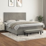 Cumpara ieftin Pat box spring cu saltea, gri deschis, 180x200 cm, catifea