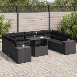 Cumpara ieftin Set canapele de grădină cu perne, 10 piese, negru, poliratan
