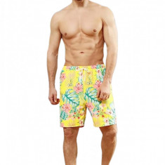 Pantaloni scurti de baie pentru barbati cu snur, perfecti pentru plaja, galben floral, marimea L