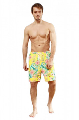 Pantaloni scurti de baie pentru barbati cu snur, perfecti pentru plaja, galben floral, marimea M foto