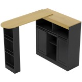 HOMCOM Masă de bar extensibilă, transformabilă &icirc;n formă &icirc;n L, mult spațiu de depozitare, 3 rafturi reglabile, PAL, MDF, Negru | Aosom Romania