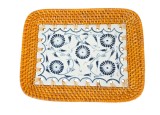 CENTRU DE MASA DECORATIV DIN CERAMICĂ SMĂLȚUITĂ ȘI &Icirc;MPLETITURĂ DIN FIBRE VEGETALE