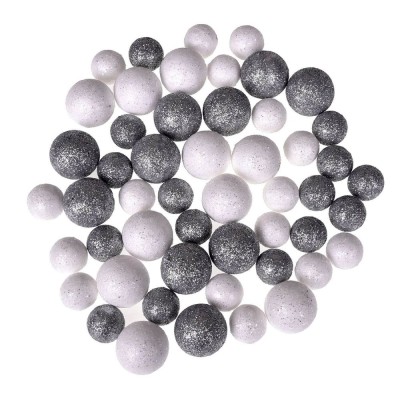 Globuri Decorative Crăciun, Spumă, Alb și Argintiu, Glitter, Set 12g foto