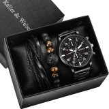 Cumpara ieftin Set Cadou Barbati Migeer: Ceas Negru + 2 Bratari Elegante Otel Inoxidabil. Quartz, Cadran Negru, Curea Metalica Neagra