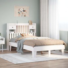 vidaXL Cadru de pat fără saltea, alb, 135x190 cm, lemn masiv de pin 3308859