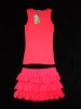 Set Vara Dama: Maiou + Fusta Mini Neon, 3 Volane, Bumbac - Roz, Verde, Orange. Plaja, Club, Party. Marime S/M/L