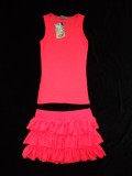Set Vara Dama: Maiou + Fusta Mini Neon, Bumbac, 3 Volane. Roz, Verde, Orange. Plaja/Club. Marimi S, M, L