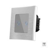 Intrerupator dublu WiFi touch din sticla cu rama aluminiu gri Luxion