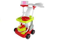 Set carucior de curatenie pentru copii, Cleaning Trolley, cu 8 Accesorii de jucarie, Multicolor, LeanToys, 3560