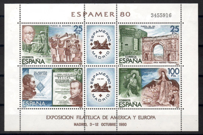 Spania 1980 - Expozitia Internationala Filatelica ESPAMER`80, Madrid, Colita,MNH