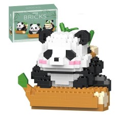 Set De Constructie Panda pe Bustean cu Ghiozdan Bambus Innovium&trade;, 378 Piese Din ABS, Model 3D Haios si Educativ, 7.4 &times; 7.8 &times; 7 CM