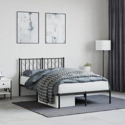vidaXL Cadru de pat metalic cu tăblie, negru, 120x200 cm foto