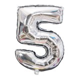 Balon din folie flippy, cifra 5, 81 cm, pentru aer sau heliu, bulk, argintiu