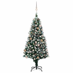 vidaXL Brad Crăciun artificial pre-iluminat globuri/conuri pin, 180 cm 3077617
