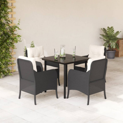 vidaXL Set mobilier de grădină cu perne, 5 piese, negru, poliratan 3211914 foto