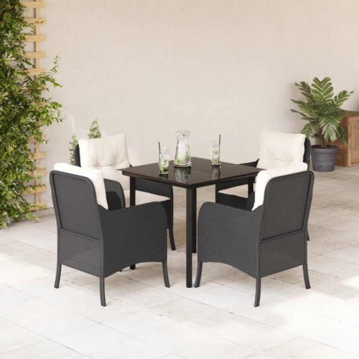 vidaXL Set mobilier de grădină cu perne, 5 piese, negru, poliratan 3211914