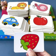 Joc de car?i puzzle Montessori, set de 16 piese foto