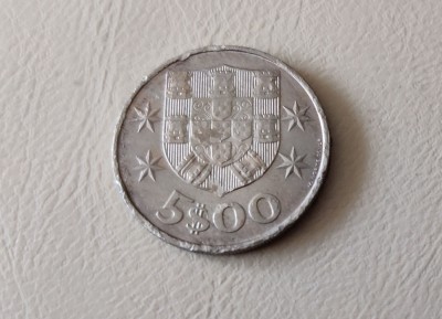 Portugalia - 5 escudo (1977) - monedă s377 foto