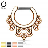 Piercing pentru sept, din oțel - segment circular cu spirală tribală, &icirc;nchidere cu clic, diverse culori - Culoare: Argintiu