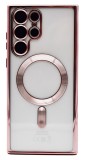 Husa Luxury tip MagSafe compatibila cu Samsung Galaxy S21, Full protection, Margini colorate, Rose gold, Oem