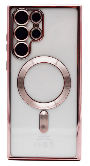 Husa Luxury tip MagSafe compatibila cu Samsung Galaxy S23 Ultra, Full protection, Margini colorate, Rose gold