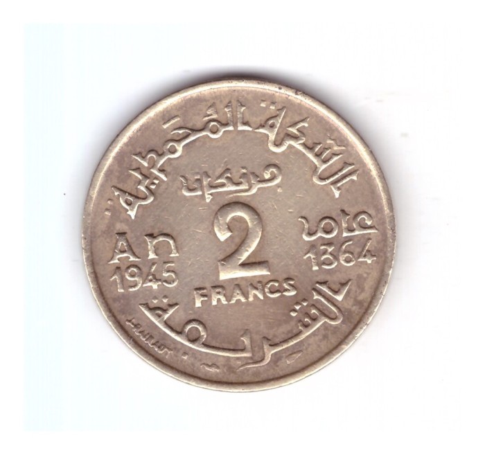 Moneda Maroc 2 francs/franci 1945, stare buna, curata