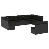 Cumpara ieftin Set canapele de gradina, 12 piese, cu perne, negru, poliratan