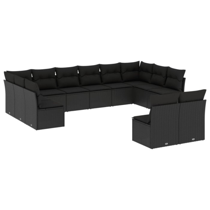 Set canapele de gradina, 12 piese, cu perne, negru, poliratan