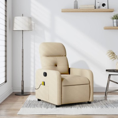 vidaXL Fotoliu rabatabil de masaj, crem, material textil foto