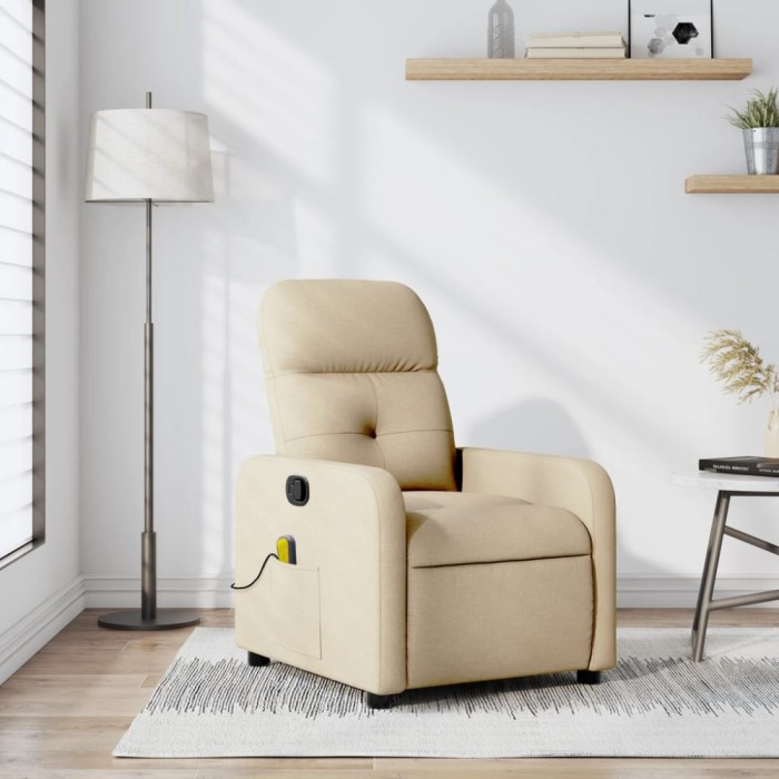 vidaXL Fotoliu rabatabil de masaj, crem, material textil