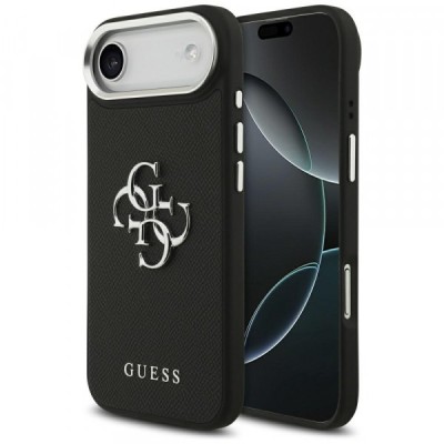Husa pentru Apple iPhone 17 Air, Guess, 4G Grained Big and Classic Logo, Neagra Argintie foto