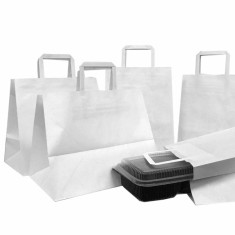 Punga hartie, alba, cu maner plat - 34x18x31cm - 250 buc. foto